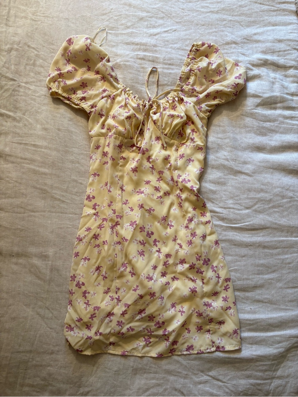 Nordstrom Yellow Floral Puff-Sleeve Mini Dress